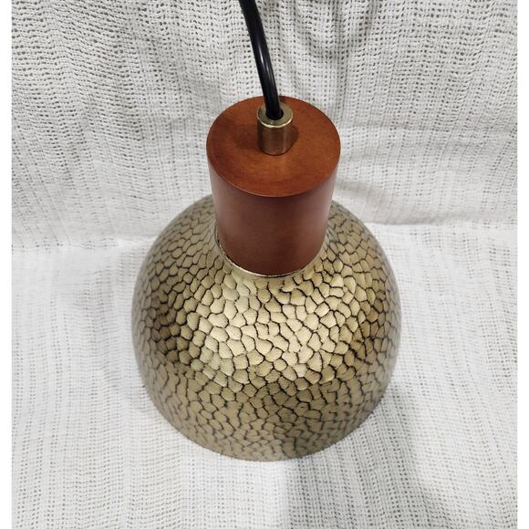 8″ Hammered Bronze Gold Pendant Light – Wood Accent - Picture 3 of 5